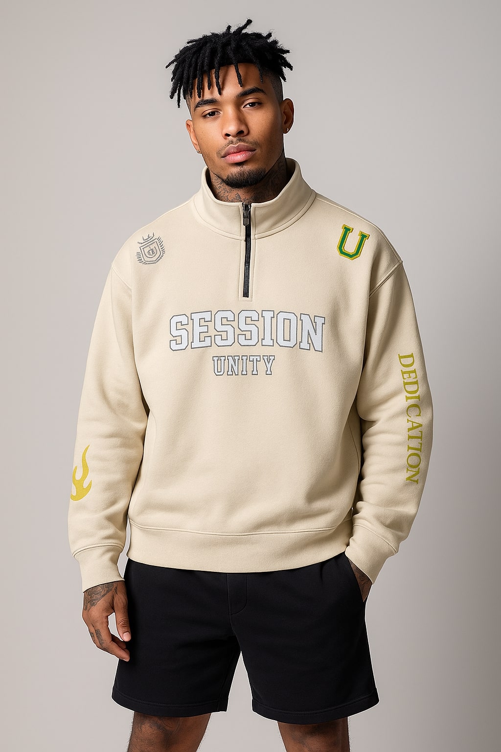 SESSION UNITY Quarter-Zip Pullover - CREAM - Sweatshirt