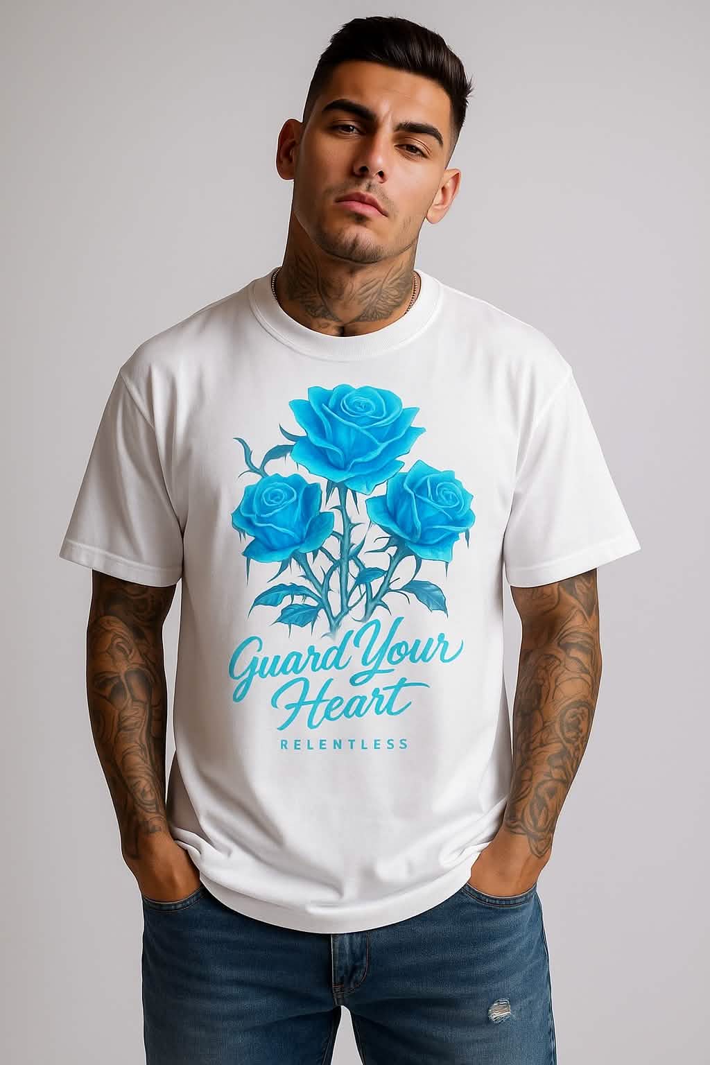 Guard Your Heart’ Blue Rose Graphic Tee - Hoodies