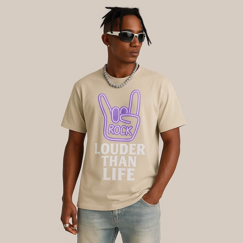 Louder Than Life Rock T-Shirt - BEIGE - Graphic Tees